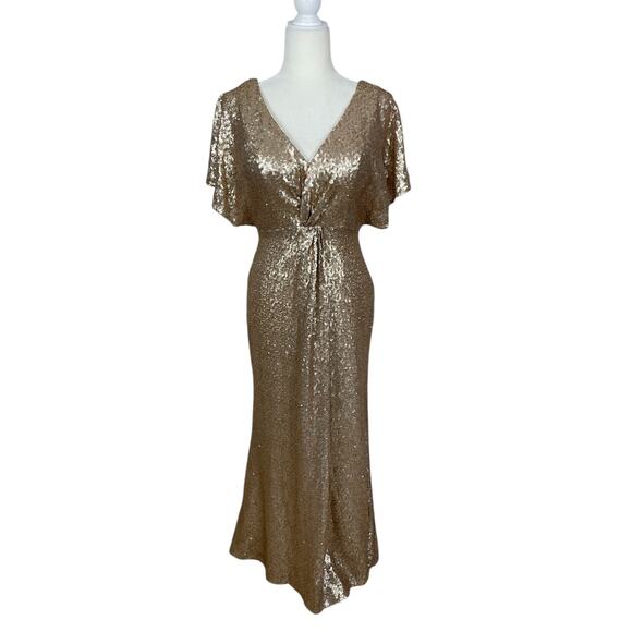 Revelry Dresses & Skirts - Revelry Gwen Sequin Gown Dress Champagne Gold 202 Size 10 Bridesmaid Elegant
